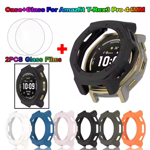 Case + Tempered Glass Film For Huami Amazfit T-Rex 3 Pro 44mm TPU Screen Protector & Bumper Protecti