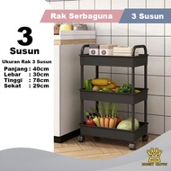 Bright Crown Rak Troli Susun Serbaguna dengan Roda dan Pegangan Tempat Penyimpanan Makan 3 &4Tingkat
