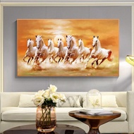 7 Running White Horse Animal Painting Artistic Canvas Gold Posters and Prints Modern HD Wall Art Pic