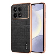 全城熱賣 - 適用於小米 Poco F6 Pro AZNS 電鍍框鱷魚紋全包手機殼（黑色）