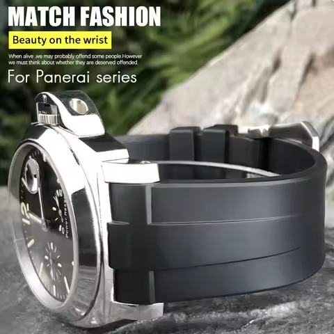 24mm Curved End Natural Rubber Watchband for Panerai LUMINOR SUBMERSIBLE PAM Silicone Waterproof Wat