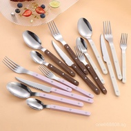 Stainless steel cutlery, riveted handle dessert spoon and fork, French steak knife and fork, hotel w