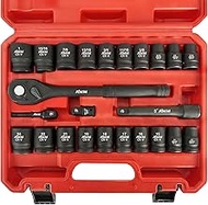 AMM 1/2" Drive Master Impact Socket Set, 24-Piece Shallow Standard SAE (7/16-Inch to 1-Inch) & Metri
