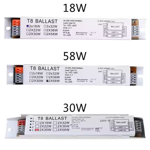 220-240V AC 2x18W/2x30W/2x58W/2x36W/1x36W Wide Voltage T8 Electronic Ballast Fluorescent Lamp Ballas