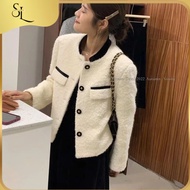 Elegant white Sellena tweed evening gown, Korean evening gown with black border, ladylike style -AK7