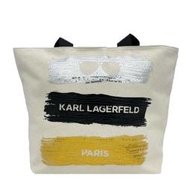 【W小舖】KARL LAGERFELD 卡爾 老佛爺 米色帆布 托特包 肩背包 購物包~K55975 全新正品現貨在台