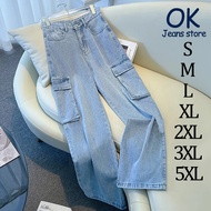S~5XL seluar perempuan baggy blue jeans plus size 裤子 wide leg long pants slim seluar straight cut ce
