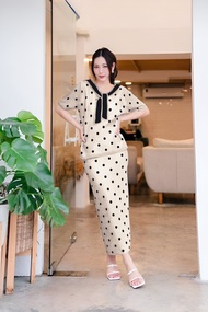 baao Korean Knitted Polka Dots Top and Skirt Set / Terno