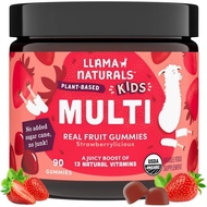 Llama Naturals Kids Multivitamin Gummies, Vegan, Organic with Vitamin D, C & K, Toddler Real Fruit G
