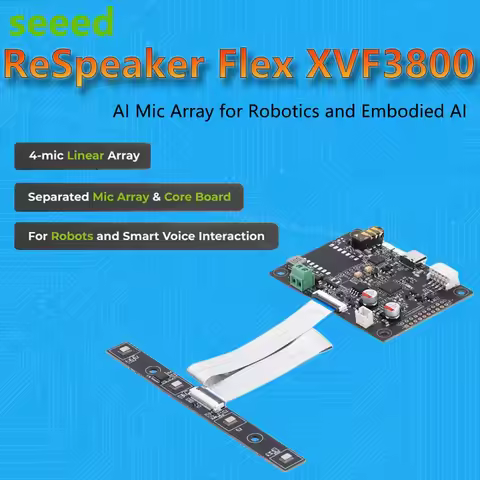 ReSpeaker Flex XVF3800 Circular Linear 4-Mic AI Microphone Array, 360° Far-Field Voice Capture, USB/