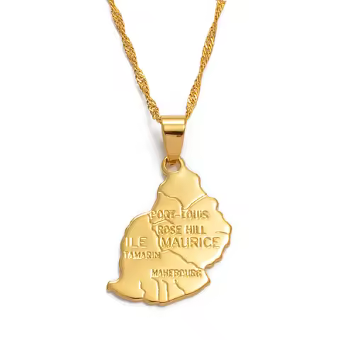 Anniyo Ile Maurice Map Pendant Necklace Women Men Gold Color Jewelry The Republic of Mauritius Maps