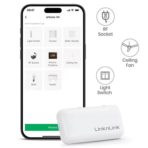 LinknLink EHome HA Wi-Fi Smart RF Universal Remote Controller for Light Switch, Ceiling Fan, Roller