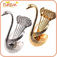 TUREM Swan Spoons, Stirring Mixing with 6 Spoons Swan Base Stand Spoons,  Elegant Creative Table Dec