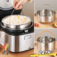 PATH Food Steamer Basket, Insert Steamer Pot Rice Pressure Cooker Steaming Grid, Multi-Function Stainless Steel Anti-scald Steamer Silicone Handle Drain Basket Kitchen