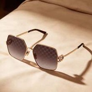 Vintage Polygon Metal Fashion Glasses For Women Gold Frame Grey Gradient Stylish Shades Eyewear GUCC