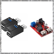 1x LM2596S Dual USB Buck Converter Board Car Charger Solar Power Supply Module & 2 Pcs 3-Port USB Hu