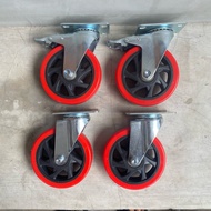 PACKAGE 4 PCS! 5 INCH PU TROLLEY WHEELS PER SET (2 LIVES + BRAKES, 2 LIVES) trolley with wheels trol
