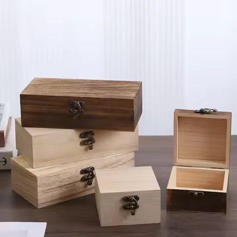 1 Pc Wooden Square Storage Box Retro Flip-Top Wooden Box Giving Box Present Packaging Wooden Box 10×