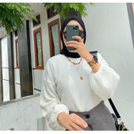 TOP BLOUSE Fristy Waffle Blouse Knit Oversize Lengan Panjang Balon | Kaos Blus Waffle Knit Premium
