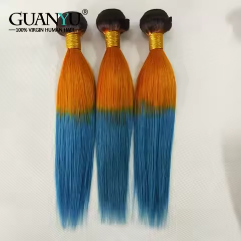 1B/Orange/Blue Colored Straight Human Hair Bundles Brazilian Human Hair Extensions 3/4 Bundles Deals
