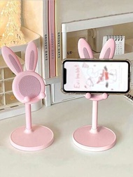 粉色可調式台式手機座，適用於iPhone 13、14，三星及其他智慧型手機，可愛兔子卡通設計