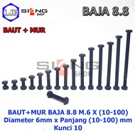 Steel Hex Bolt Nut 8.8 M6 length 10 to 100mm M6 Bolt M6 Bolt And Nut