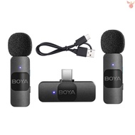 BOYA BY-V20 One-Trigger-Two 2.4G Wireless Microphone System Clip-on Phone Microphone Omnidirectional Mini Lapel Mic Auto Pairing Smart Noise Reduction 50M Transmission Range Replacement for Huawei Samsung Type-C Android