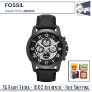 (SG LOCAL) Fossil ME3028 Grant Twist Automatic Skeleton Dial Leather Strap Men Watch