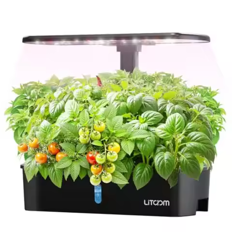 12-Pod Hydroponics Growing System Kit with LED Grow Light 24W 3.49L Indoor Herb Garden Planter with 