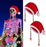 Evervibe 2 Pcs Giant 12 ft Skeleton Santa Hat 44 Inches Adjustable Christmas Velvet Skeleton Costume