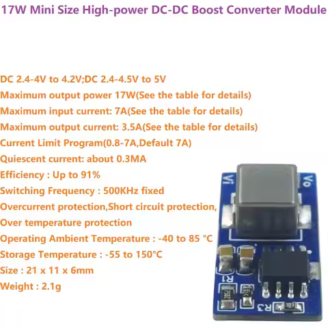 17W Synchronous Boost Regulator Module 3V 3.3V 3.7V to 4.2V 5V DC-DC Converter for Arduino PI ESP32 