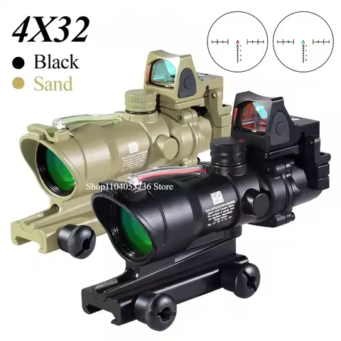 4X32 Sight with Red Dot Real Fiber Optics Green Red Dot Illuminated RifleScope Etched Reticle Huntin