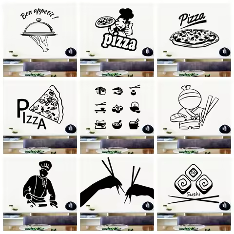 1 pc Creative pizza Wall Stickers Modern Fashion Sticker For Living Room Kids Waterproof Wallpaper