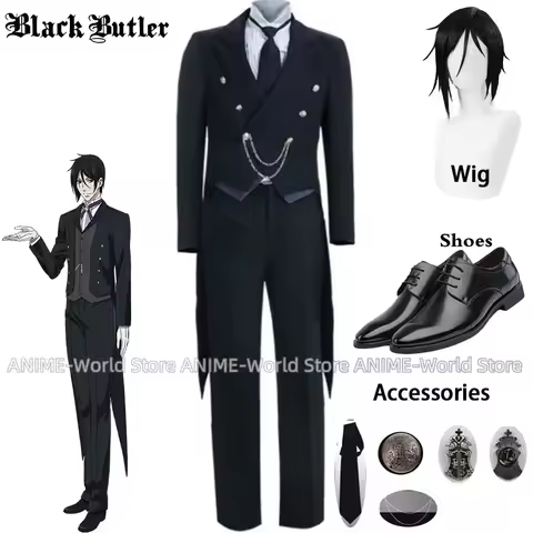 9PCS Anime Kuroshitsuji Sebastian Michaelis Cosplay Costume Unisex Uniform Halloween men women Cospl