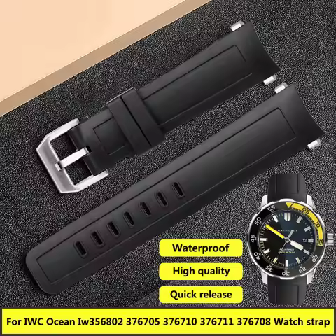 Quick release Original style Watch strap For IWC AQUATIMER IW356802/376705 Ocean Timepiece Black Cur