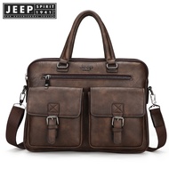 JEEP SPIRIT 1941 ESTD Mens Solid Color Bag Waterproof Business Bag Artificial Leather Briefcase Larg
