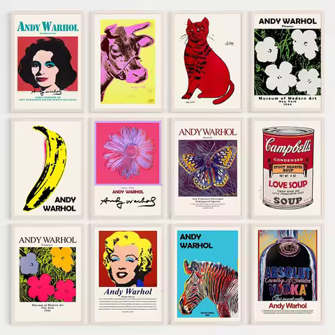 Andy Warhol Canvas Painting Pop Art Work Flowers Poster and Print Wall Art Picture for Living Room H