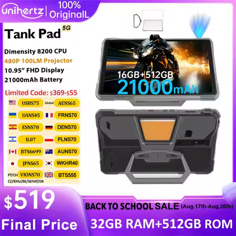 Unihertz Tank PAD 8849 Rugged Projector Phone Tablet Android 32GB 512GB 21000mAh 10.95" FHD Dual Spe