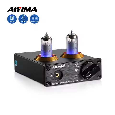 AIYIMA T3 HiFi Vacuum 6A2 Tube MM Phono Preamplifier Vinyl Record Player Stereo Tube Pre amp Amplifi