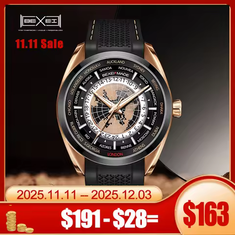 BEXEI 9185 World Time Watch 42H Power Reserve Mechanical Automatic Movement Man Watch Sapphire Busin