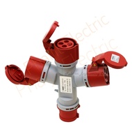 ปลั๊กแยกสามทาง HTN1024 (3P+E) 32A 3P+E IP44 EUNOS 6H AC 380-415V Flame Retardant PA6 RoHS Reach