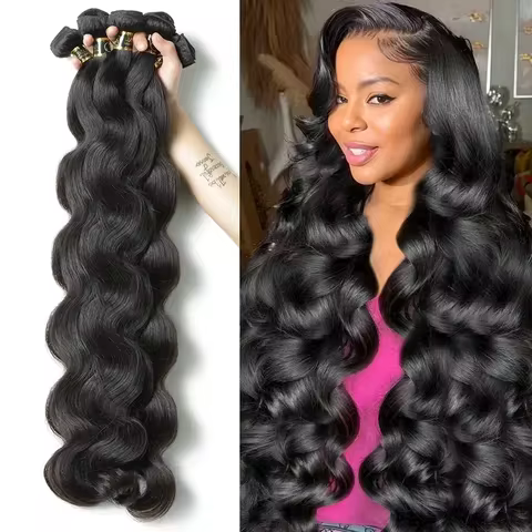 Body Wave 28 30 40 Inch Indian Remy Raw Virgin Unprocessed 100% Human Hair Water Wave Extensions 1 2