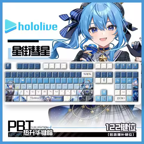 Hololive Comet Suisei Keycaps 122 Keys Game Chreey PBT Side Transparent Key Cap for Made68 Mad68 Woo