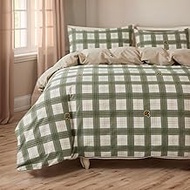 Lemfux Duvet Cover Set Cotton Sage Green Gingham Bedding Full Size Gingham Duvet Cover for Girls Boy