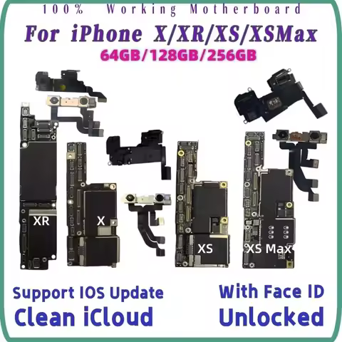 100% Working Unlocked Motherboard for iPhone X XS XR XS Max Logic Board, Support Face ID & iOS Updat