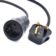 UK/ South Africa 3PIN Inlet plug to Schuko CEE 7/3 Outlet European Female Socket Power Extension Cor