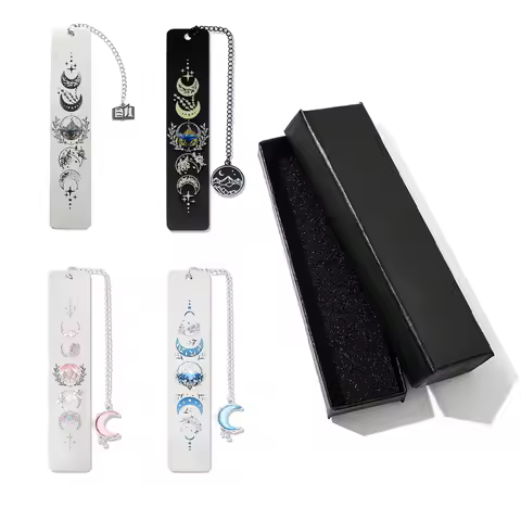 Charm Acotar Elegantly Simple Metal Bookmark - Unique Blue/Pink/Black/Yellow Moon Mountain Aesthetic