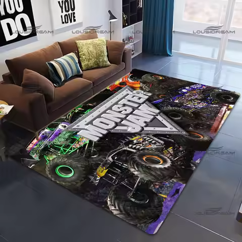 Square Flannel Monster Truck Carpet Thrill Game Monster Jam Decorative Floor Mats Modern Home Living