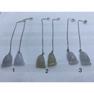 D2392 Natural Jade/Myanmar Jade/A Small Feet Earrings 925 Silver Whole Total Length About 8.2cm Each