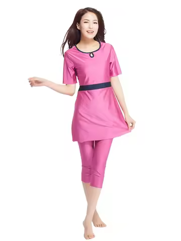 Dubai Modest Women Swimwear Two-Piece Suits Splice Swim Wear Muslim Swimsuits Traditional Swim Surf 